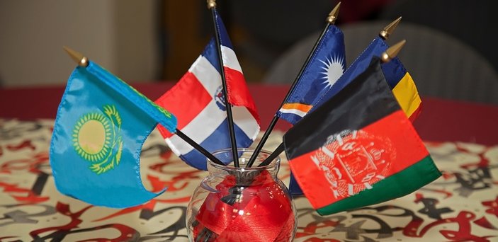 table centerpiece with international flags