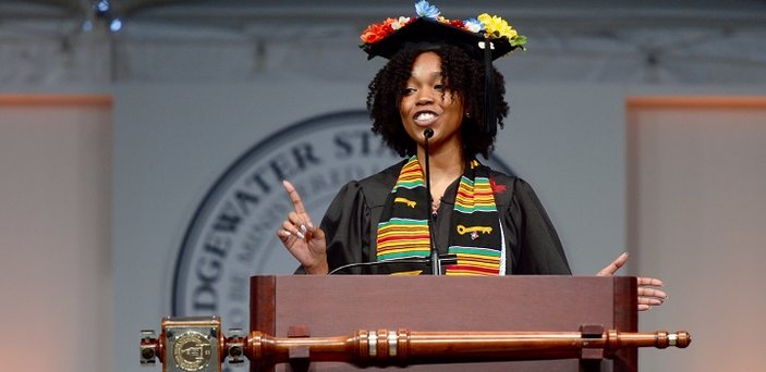 A student addresses her classmates.