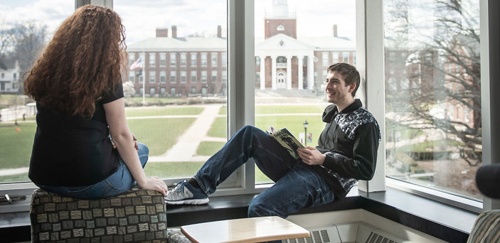 Students study together in the lounge