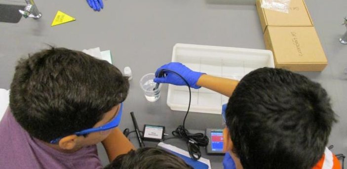 Students testing a water sample