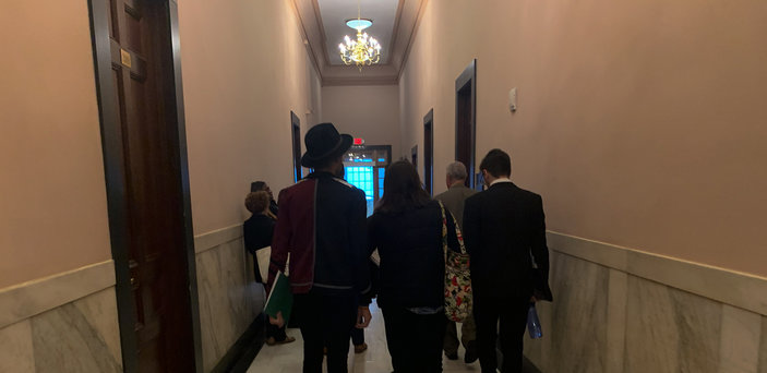 Students head to a meeting.