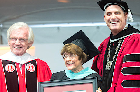 Dr. Pia Durkin receives an award at BSU commencement ceremon Dr. Pia Durkin receives an award at BSU commencement ceremon