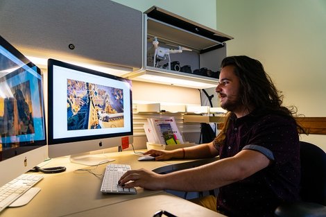 David Desouto, ’20 works on computer David Desouto, ’20 works on computer