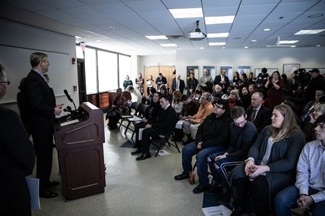 Governor Charlie Baker at Homeless Press Conference at Frami Governor Charlie Baker at Homeless Press Conference at Frami