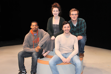 Student playwrights Charles Hill, left, Alyssa Germaine, Mic Student playwrights Charles Hill, left, Alyssa Germaine, Mic