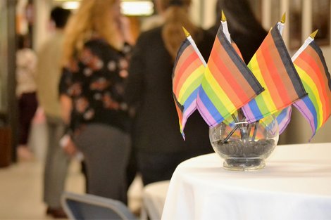 Rainbow flags displayed at LGBTQ+ event Rainbow flags displayed at LGBTQ+ event