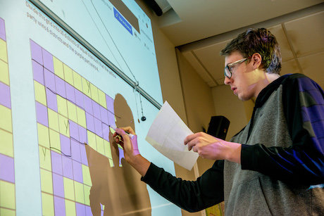 A student creates a gerrymandered set of districts A student creates a gerrymandered set of districts