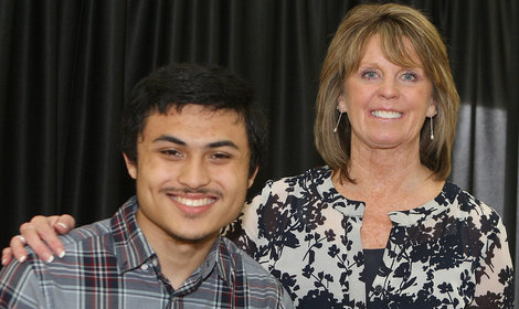 Student Justin Rosa, left, with Mary Price Student Justin Rosa, left, with Mary Price