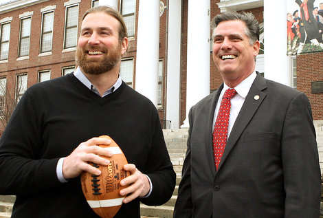 Former Patriot Matt Light on the Quad with President Frederi Former Patriot Matt Light on the Quad with President Frederi