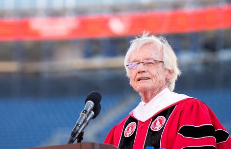Gene Durgin delivers speech at Gillette Stadium during 2022 commencement