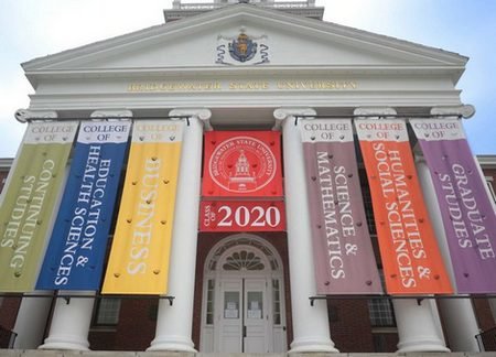Boyden Hall with 2020 Commencement flags
