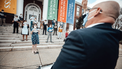 BSU Chorale performs on steps of Boyden