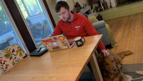 Eamonn Graeme, '22 studying from home in Easthampton