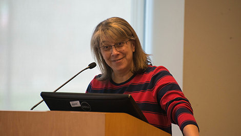 Elizabeth Englander gives a speech.