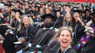Graduates celebrate during commencement ceremonies