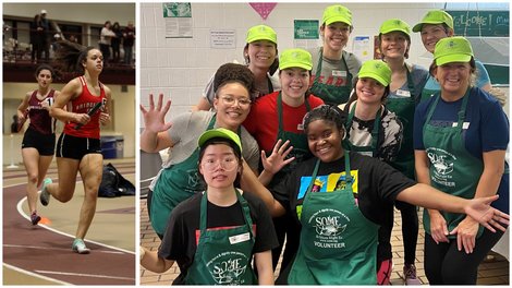 Jessica Haywood, '20, on the track and with her group in Washington DC in March 2020