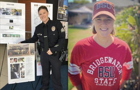 Kristin Merrill in uniform and second photo of her in BSU shirt