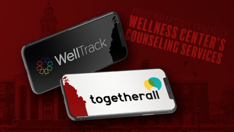 Graphic of words Togetherall and WellTrack Apps featured on cell phones