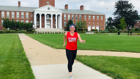 Nicole West who works as a program coordinator in the BSU Children’s Physical Development Clinic, walks in front of Boyden