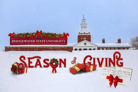Image of Boyden Hall in the snow with Season of Giving text