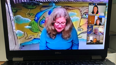 A screen shot of a senior college class taking place online