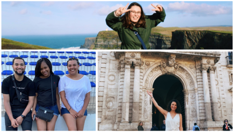 Students in posed photos studying abroad and on spring break