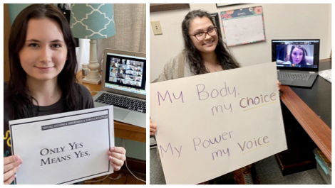 Students participate in a virtual Take Back the Night rally