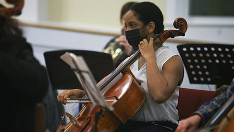 Christelle Jean-Francois plays the cello in the Brockton Symphony Orchestra