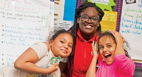Boston students show enthusiasm when working with BSU's City Year Boston Participants.