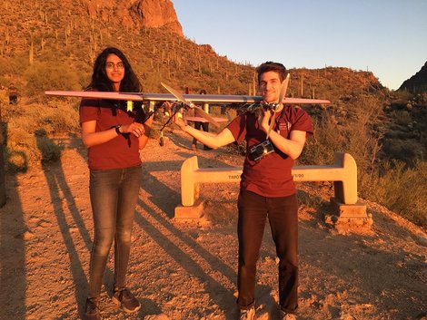 Brian Dolle, ’19, with the MIT team’s plane. Brian Dolle, ’19, with the MIT team’s plane.