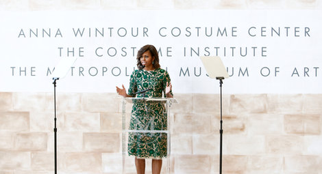 Michelle Obama speaking at an event in New York City Michelle Obama speaking at an event in New York City