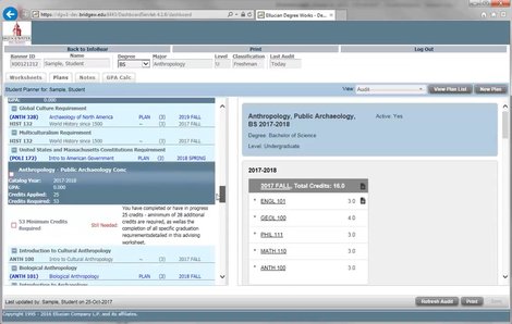 A screenshot of the DegreeWorks Planner A screenshot of the DegreeWorks Planner