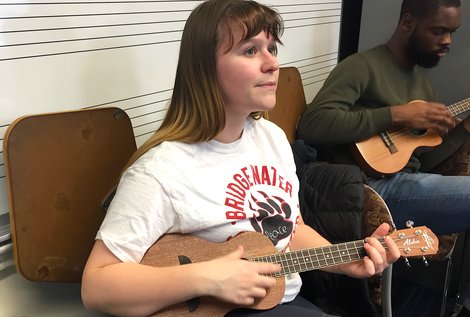 Hayley Wright, ’20, plays at a recent ukulele jam Hayley Wright, ’20, plays at a recent ukulele jam