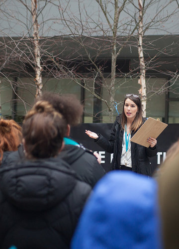 An organizer speaks at the BSU Take Back the Night rally